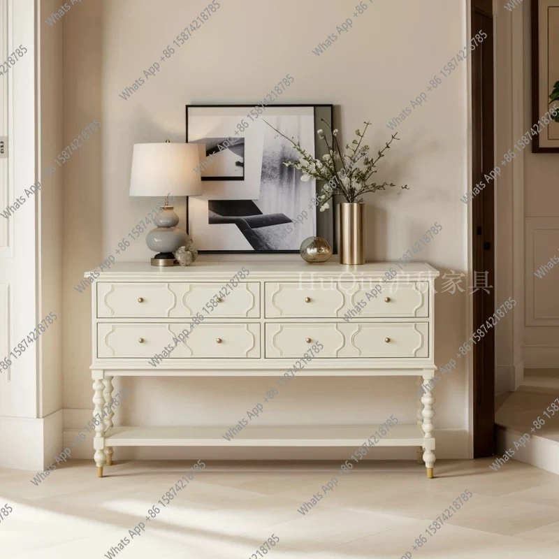 

French retro solid wood porch cabinet, white living room aisle partition, home screen, wall storage counter, dining side cabinet