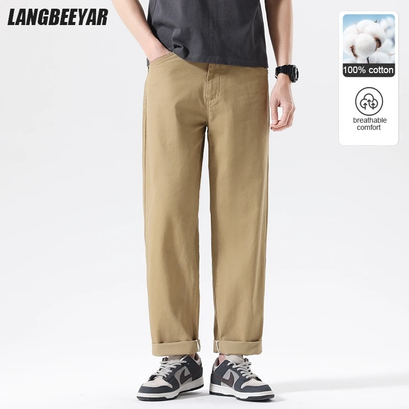 

Top Grade 100% Cotton New Brand Casual Fashion Style Street Long Pants Loose Korean Style Aesthetic Baggy Trousers Men Clothing