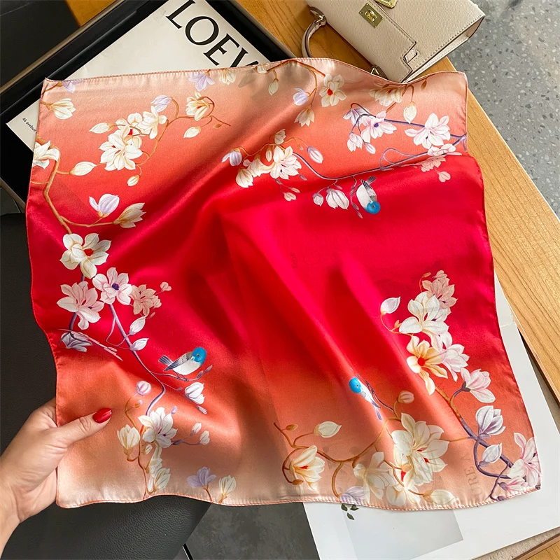 2024 Small Scarf Real Silk Hair Band Lady Neckerchief Foulard Neck Tie Design Printed Women Bandana Spring Summer Scarves New
