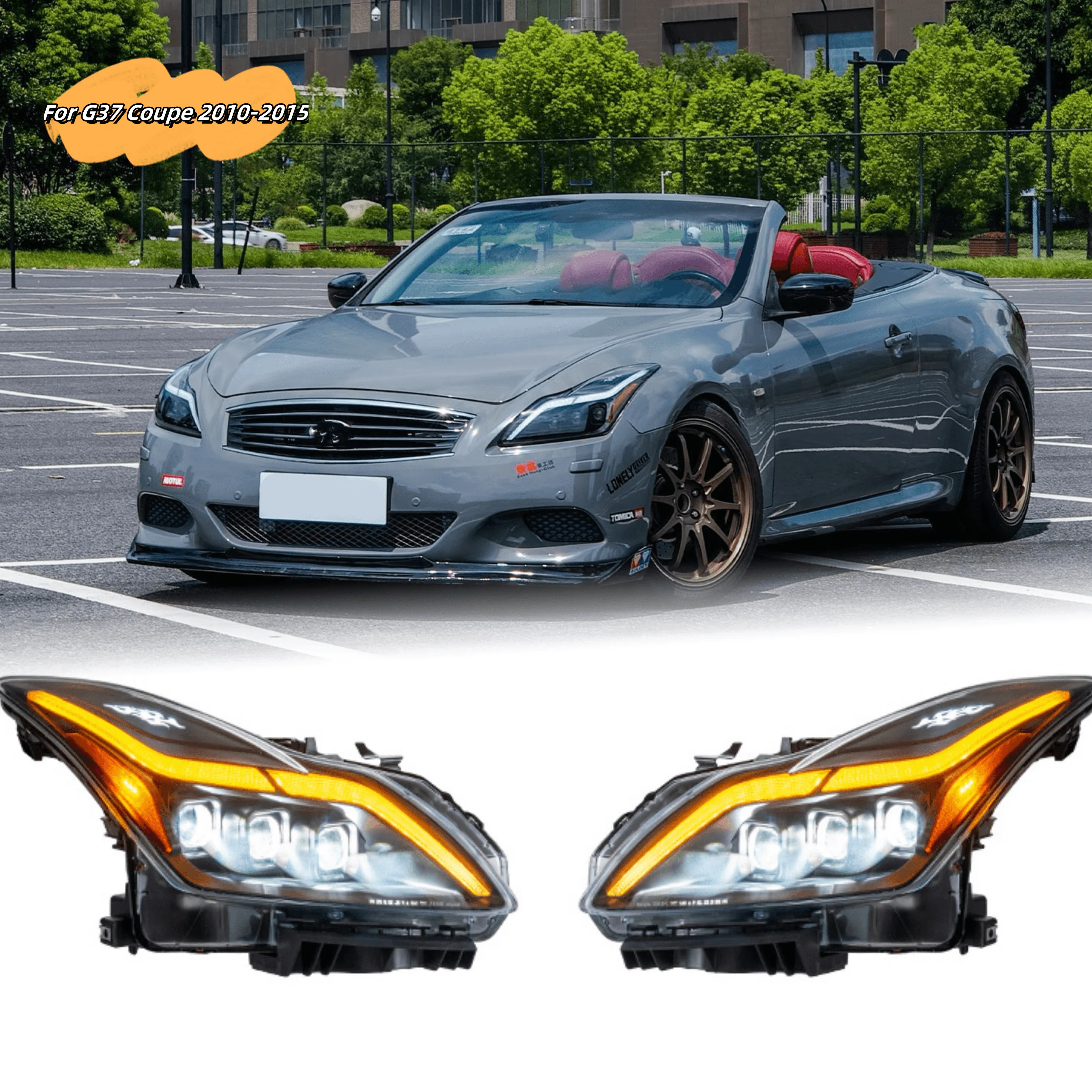 

Fit for G37 Convertible 2010-2015 I-fi-iti Coupe LED Headlights Assembly Auto Lighting Plug and Play Headlamp Flame Design