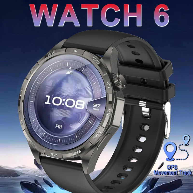 

Новые умные часы Watch 6 для мужчин с HD AMOLED-экраном, GPS-трекингом, измерением пульса, Bluetooth-звонками, спортивные, водонепроницаемые, всегда отображают время, смарт-часы