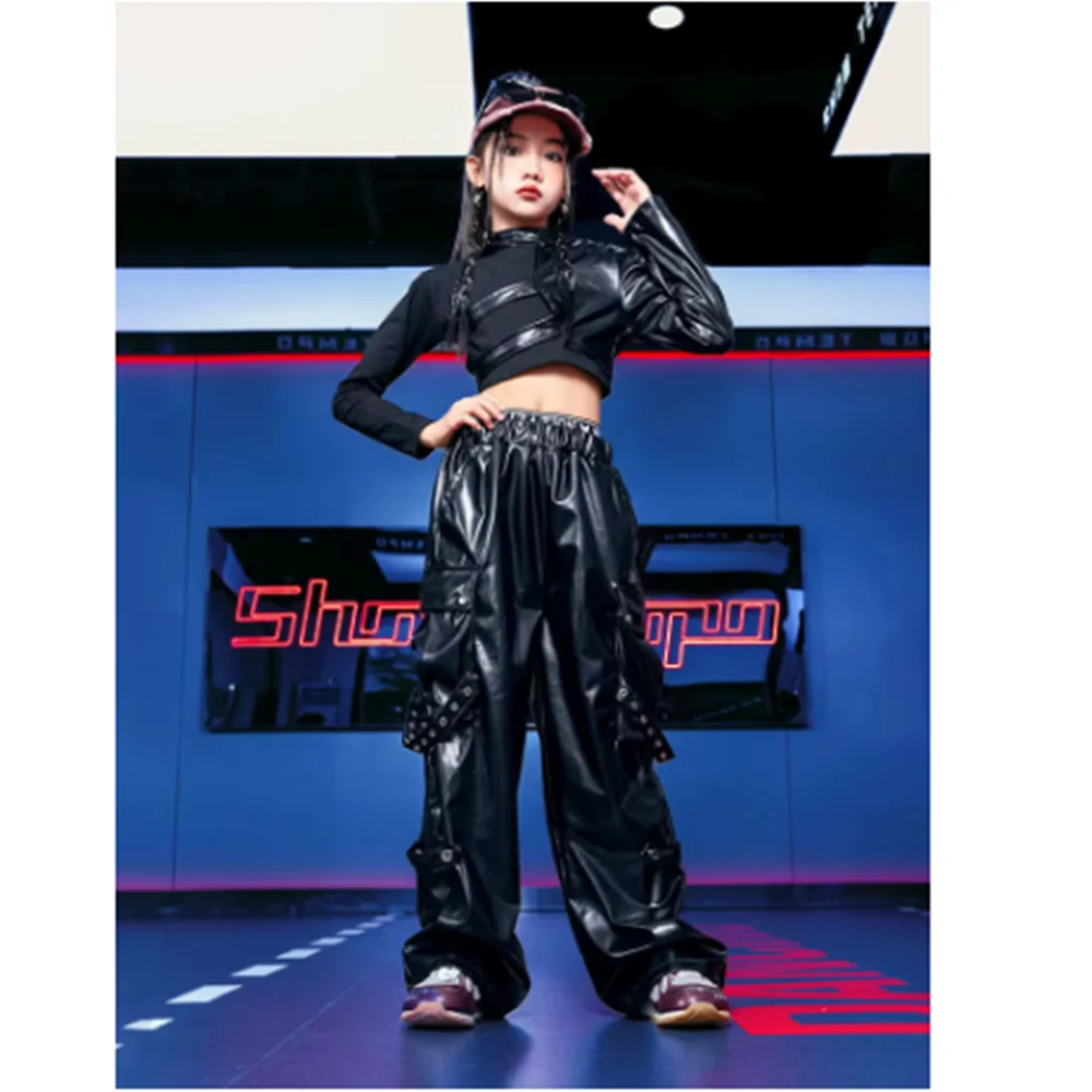 Kinderkleding Jazz Hip Hop Set Voor Meisjes Zwart Tops Shuffle Broek Kids Street Dance Kostuum Kpop Modeshow kleding Y29