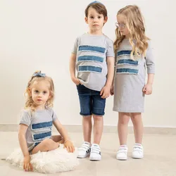 kids boys girls summer cotton denim family matching dress tops 12M to 14 yrs baby teen children clothing baby romper