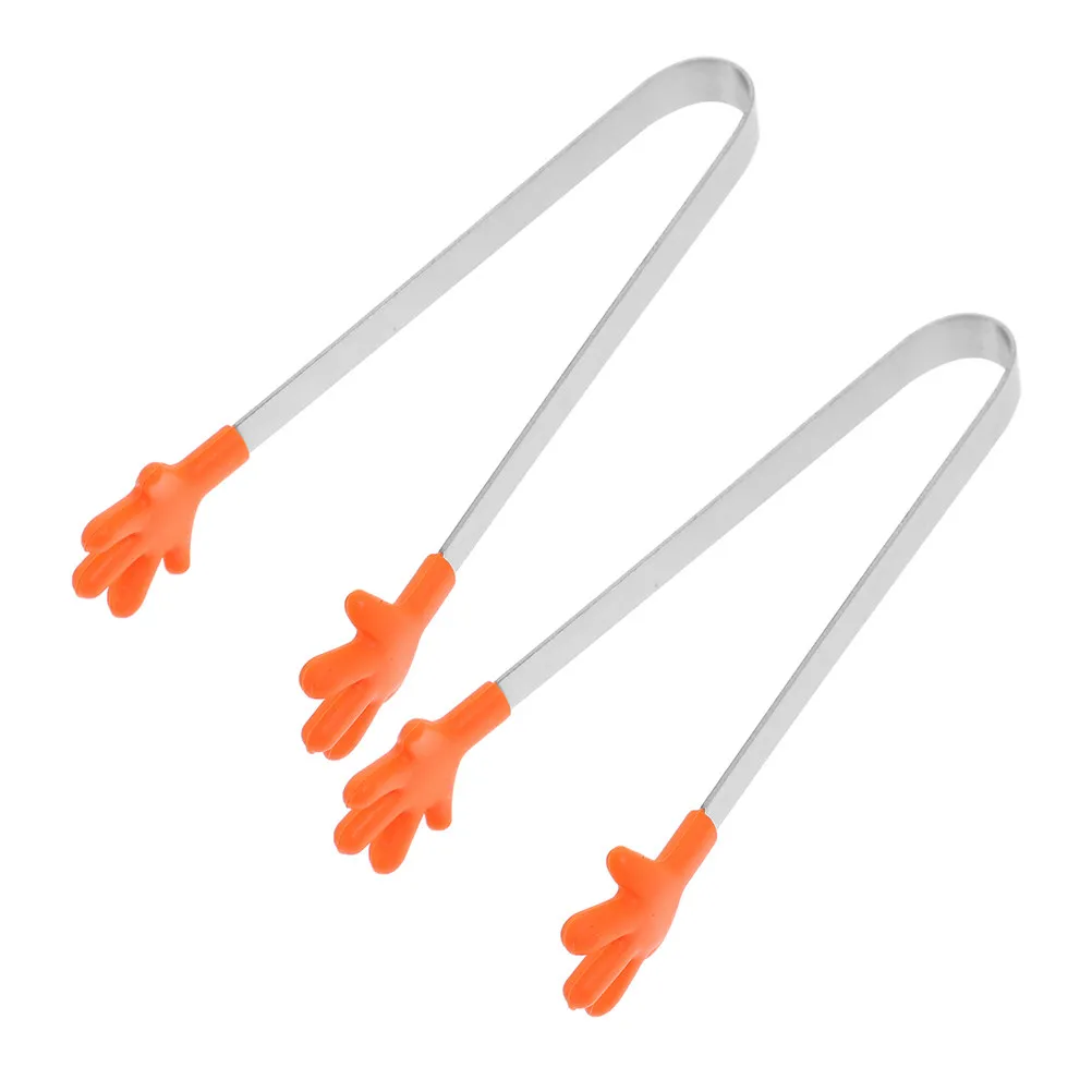

2Pcs Mini Silicone Hand Tongs Stainless Steel Kitchen Food Clamps for Small Items Ice Cubes Sugar Candies Fruits Cake Pasta