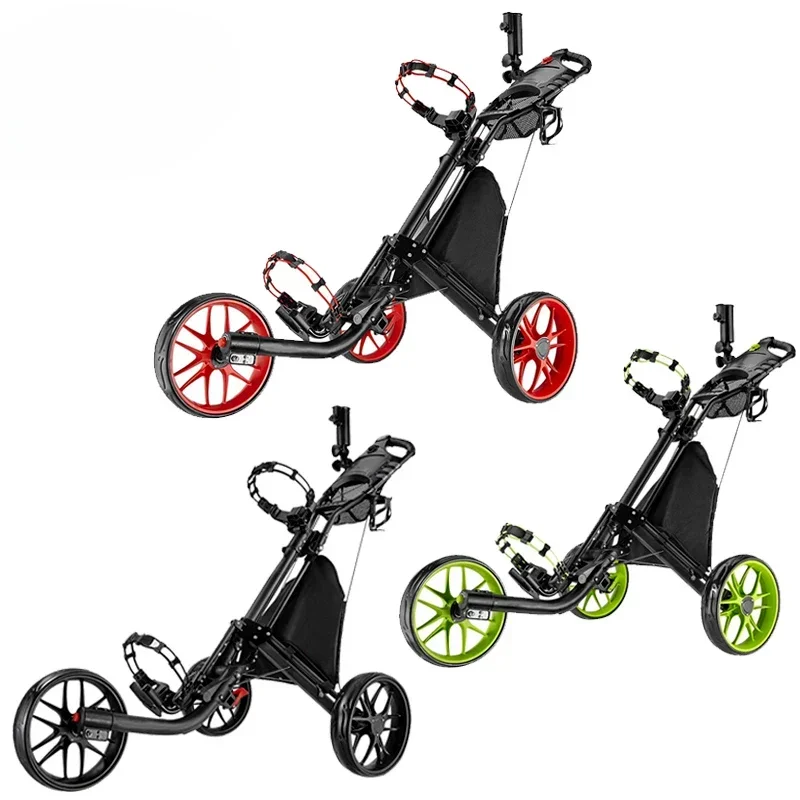 For Golf Trolley 3 Wheels Aluminum Folding Height Adjustable Golf Push Trolley with Umbrella Holder Waterproof Bag