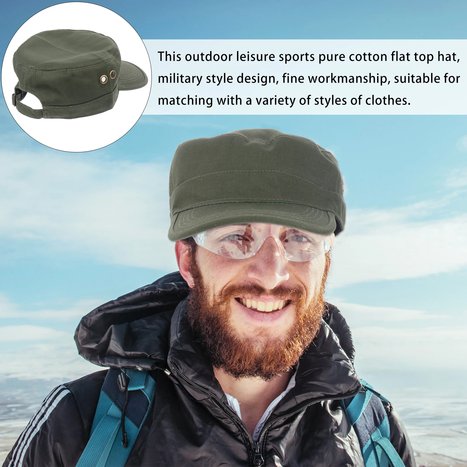 

Military Style Flat Sports Leisure Hat 100 Cotton Fabric Adjustable 59 60cm Machine Washable Vent Outdoor Sun Cap