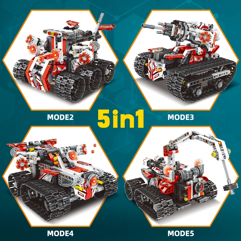 5 in 1 STEM Technical Idea Remote Control Deformed Robot Car Building Blocks City APP RC Vehicle Tank Bricks Toys For Kids Gifts