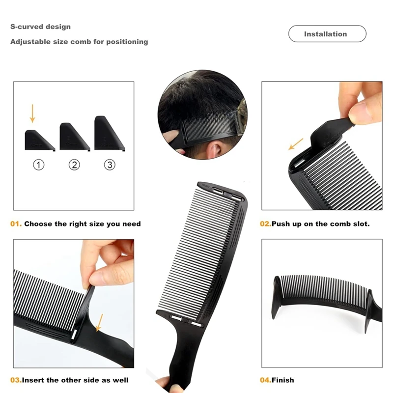 3Pcs Fade Comb For Men,Barber Cutting Comb, Anti-Static Heat Resistants Adjustable Curved Comb For Positioning And Flat