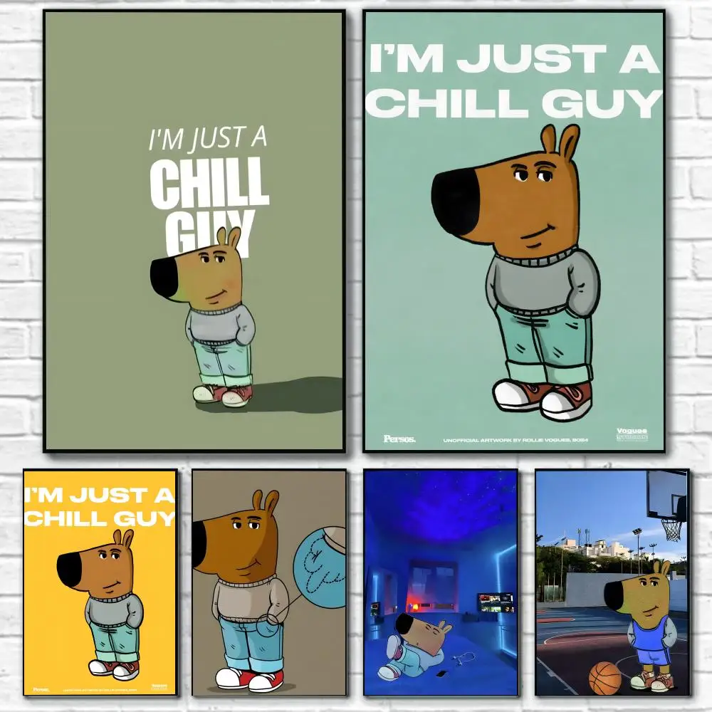 

Постер с милым персонажем Chill Guy, самоклеящаяся картина с принтами, украшение для дома, спальни, гостиной