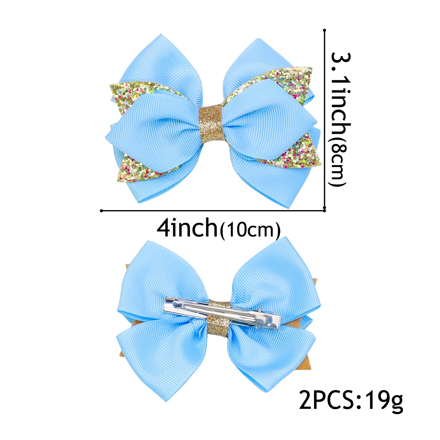 2pcs Cute Girls Grosgrain Ribbon Hair Bows with Clips Kids 4inch Sparkly Bows Barrettes Girls Hair Clips Hair Accessories Set