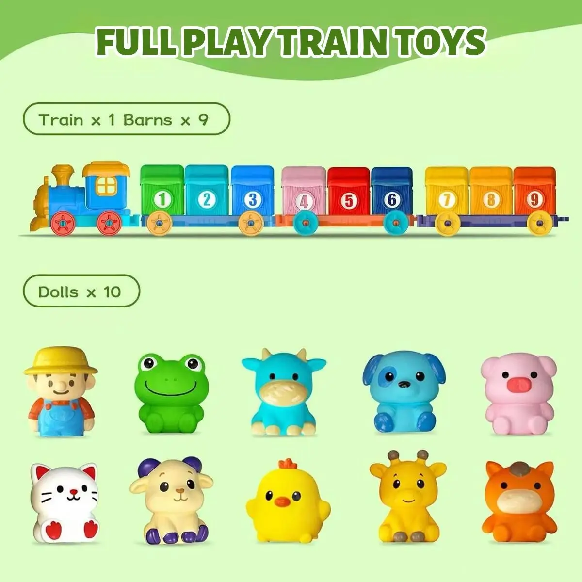 Montessori Toy Farm Train Set for Toddlers Farm Animals Finger Puppets Color Matching Game Stacking Blocks Gifts for Ages 1-3 view 5