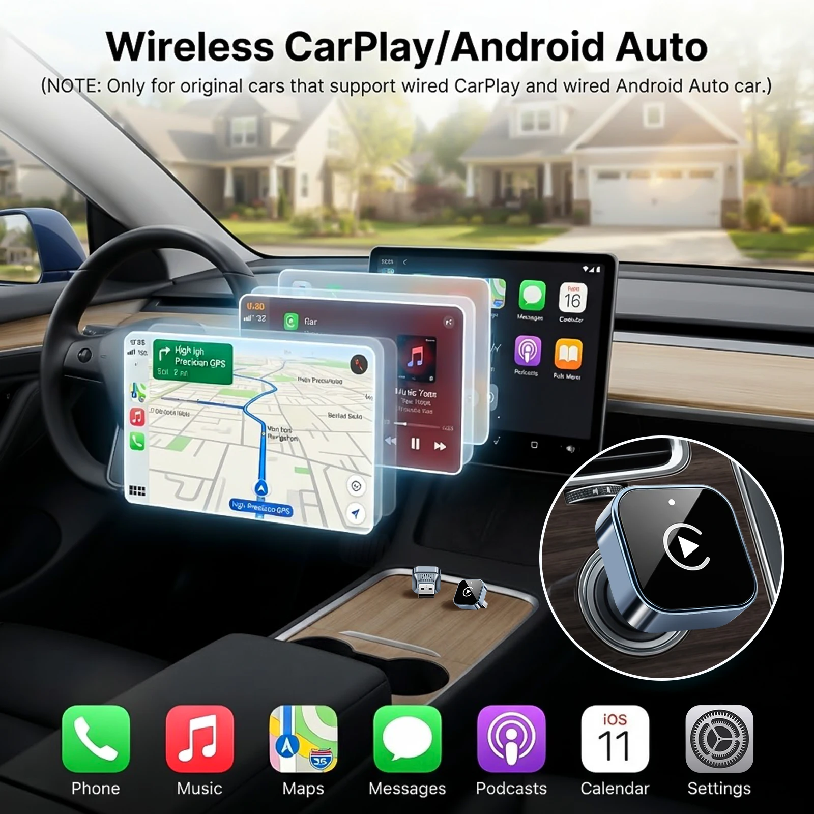 2026 Wireless CarPlay Adapter Upgraded Mini Size Plug Fast Auto-Connect Stable Connection for iPhone & Android Devices