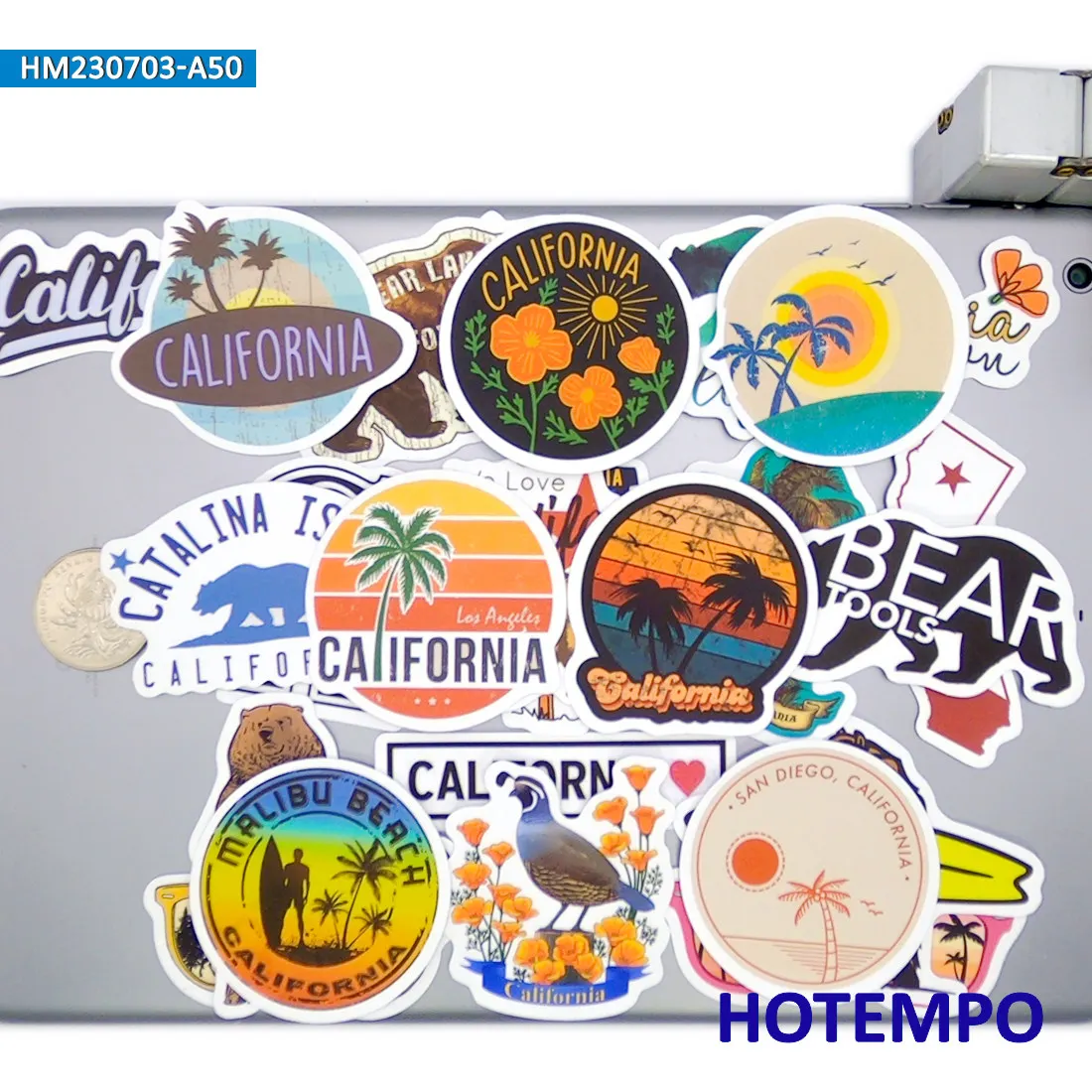 California Aufkleber Set, Retro Stadtbild Poster Reisestil, Geeignet für Dekoration, Laptop, Auto, Telefon, Motorrad, Sammelalbum, Gepäck, Helm, Lustiges Sticker-Paket, 20/30/50 Stück