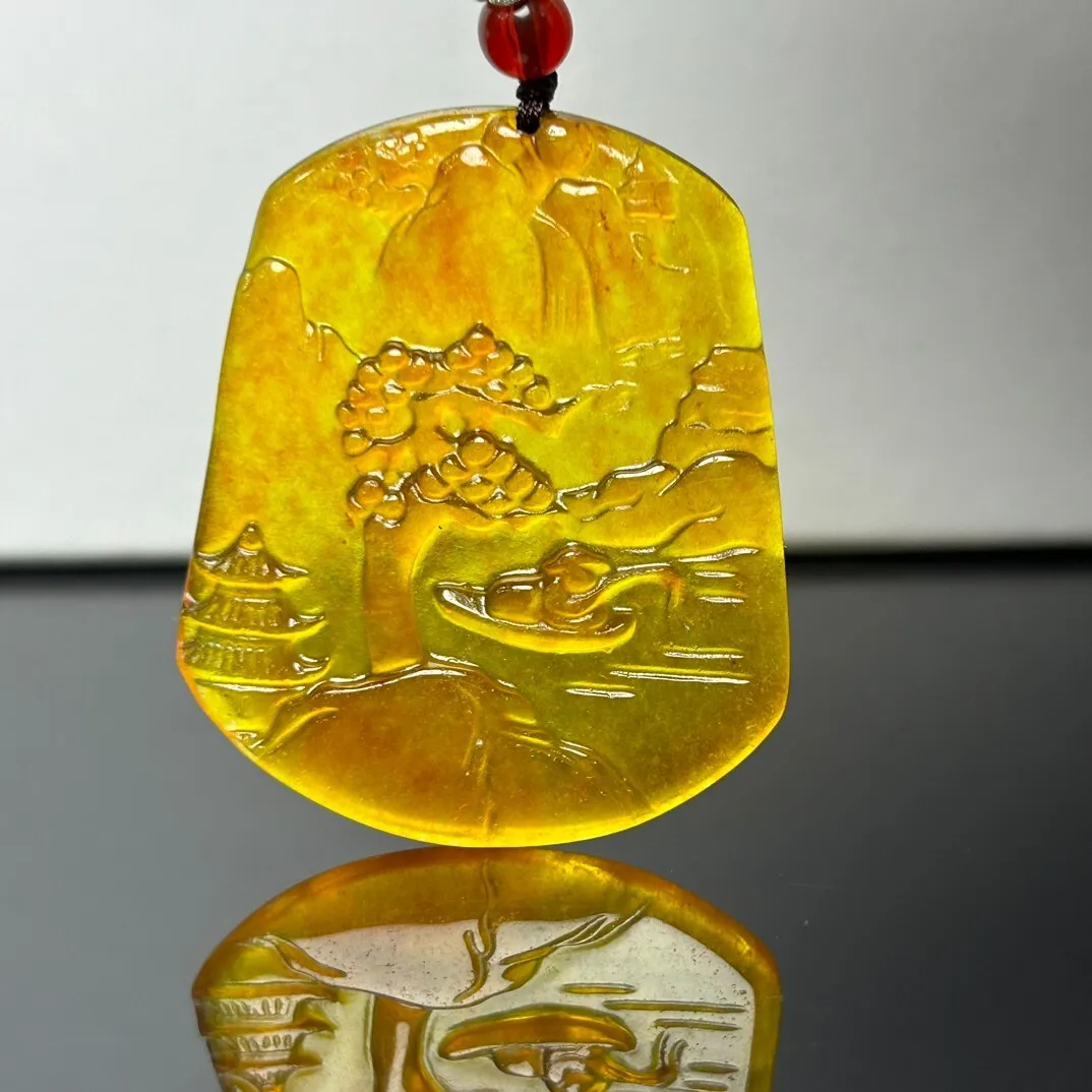 Real Natural High Ice yellow Jade Jadeite amulet Pendant&Necklaces Landscape Pendant
