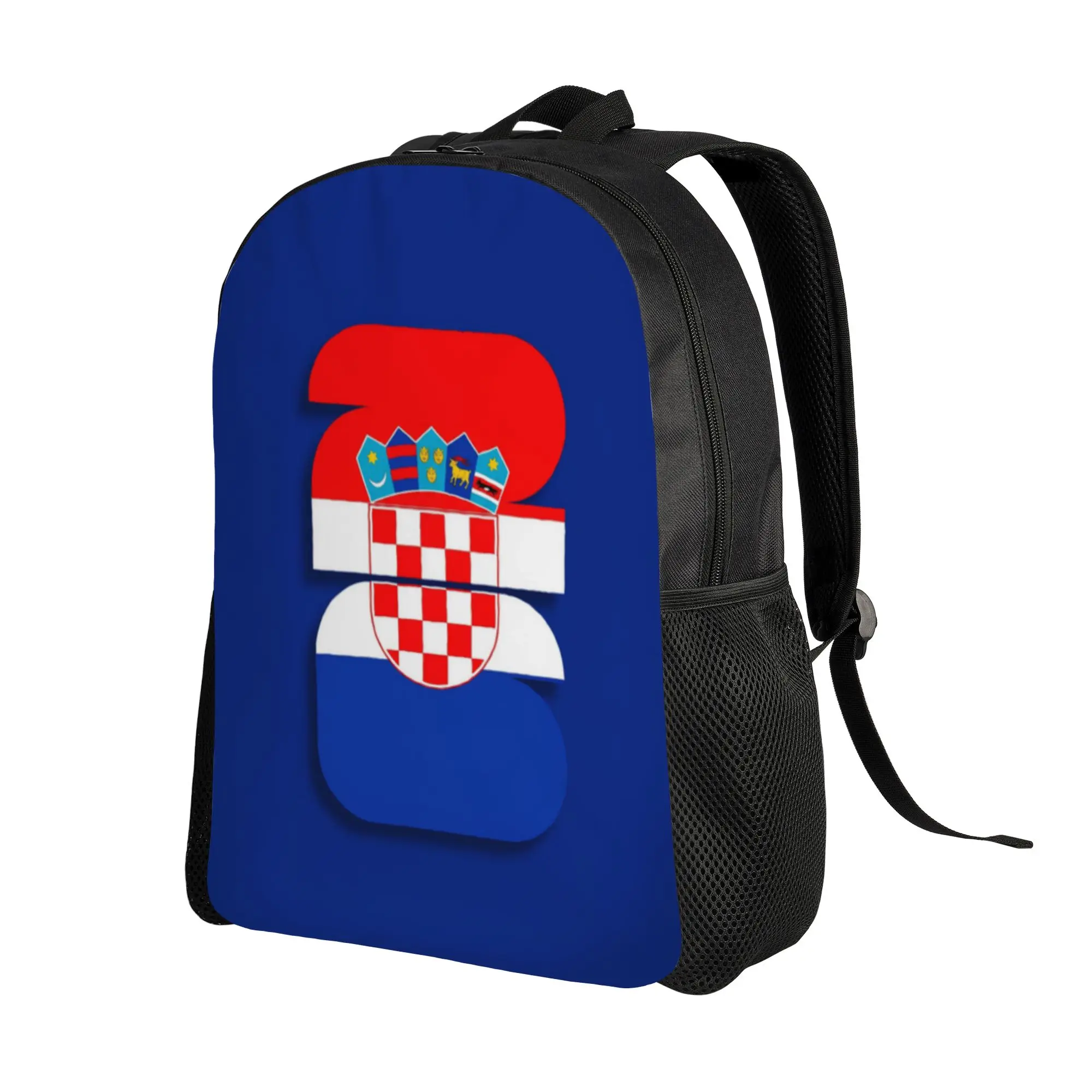 Back to school season Croatia Red White Check Crest Flag Blue Base Number 26 Football Graphic Knapsack  Female Light Backpack