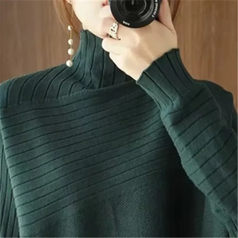 

Autumn Winter New Turtleneck Sweater Knitted Pullover Women Fashion Irregular Knitwear Tops Female Loose Jumper Clothes B1355