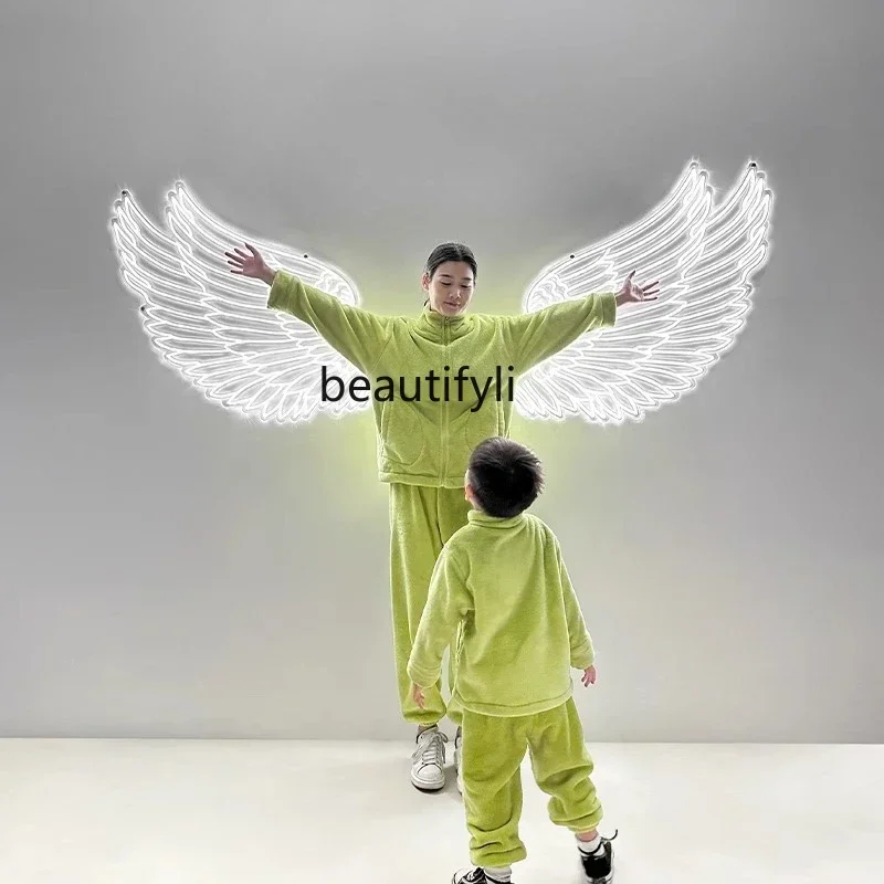 CLED ساعة متجر خارجية نيون في صورة خلفية جدار أجنحة الملاك ضوء الإعلان #3