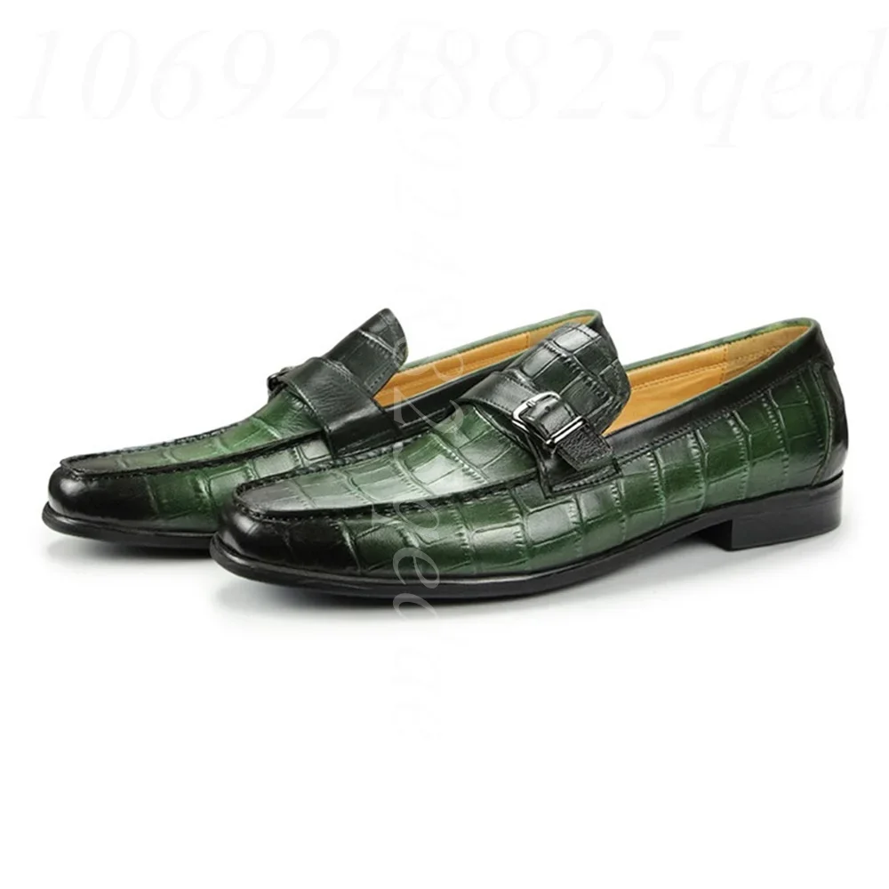 Luxury Man Loafers High Quality Green Shoes Free Shipping Items for Men Fashion Slip-On Handmade Sewing Metal Buckle Casual Shoe