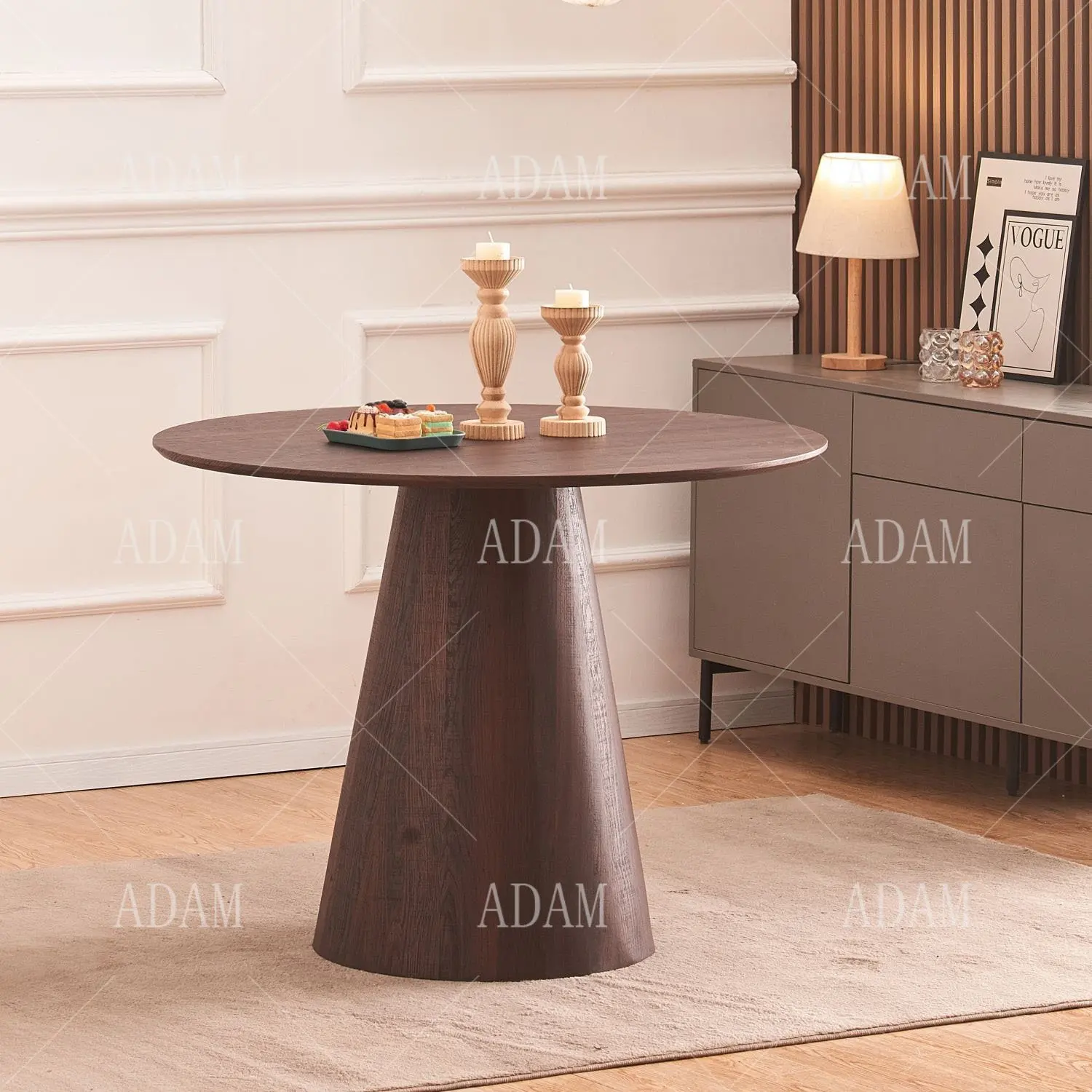 

Modern Nature Wooden Walnut Rustic Round Resin Walnut MDF Dining Table for Dining Room