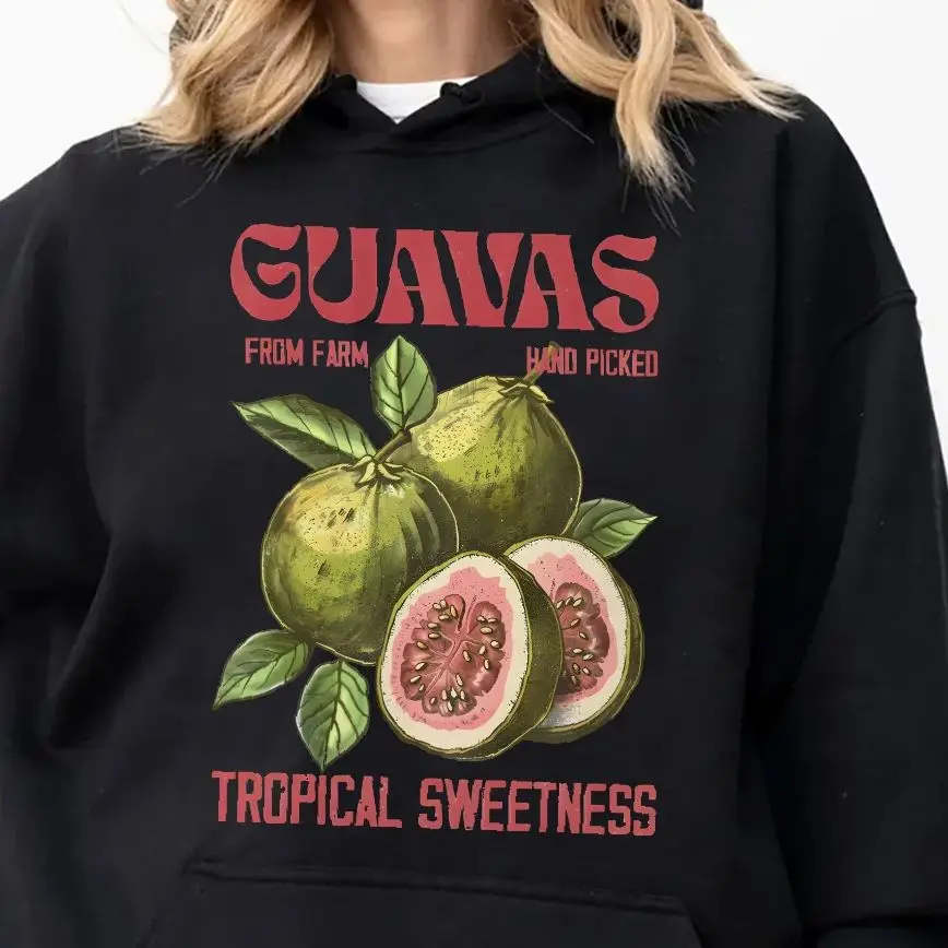

Casual Hoodie Sweatshirt Long Sleeves Stylish Pullover Y2K Graphic Hoodies Crew Neck Unisex Casual Daily Wear Tropical Guavas