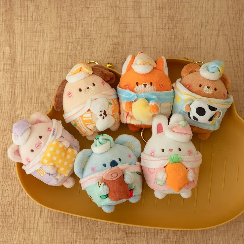 

Cartoon Cute Animal Bowl Plush Pendants Soft Mini Bear Puppy Fox Rabbit Piggy Toys New Keychain Bags Decor Funny Kids Gift