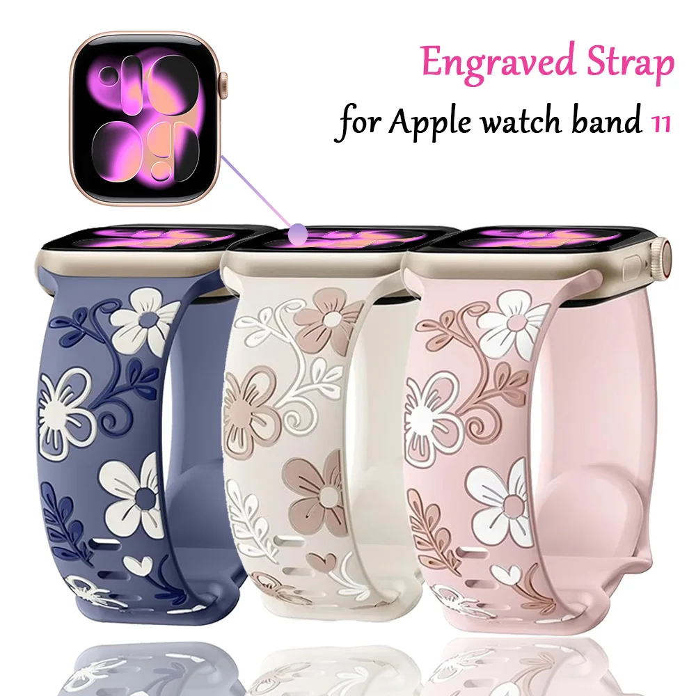 حزام منقوش لساعة أبل باند 11 10 42 ملم 46 ملم سيليكون كوريا سوار iWatch Series 10 9 8 7 SE 6 45/44/40 ملم Ultra2/3 #1