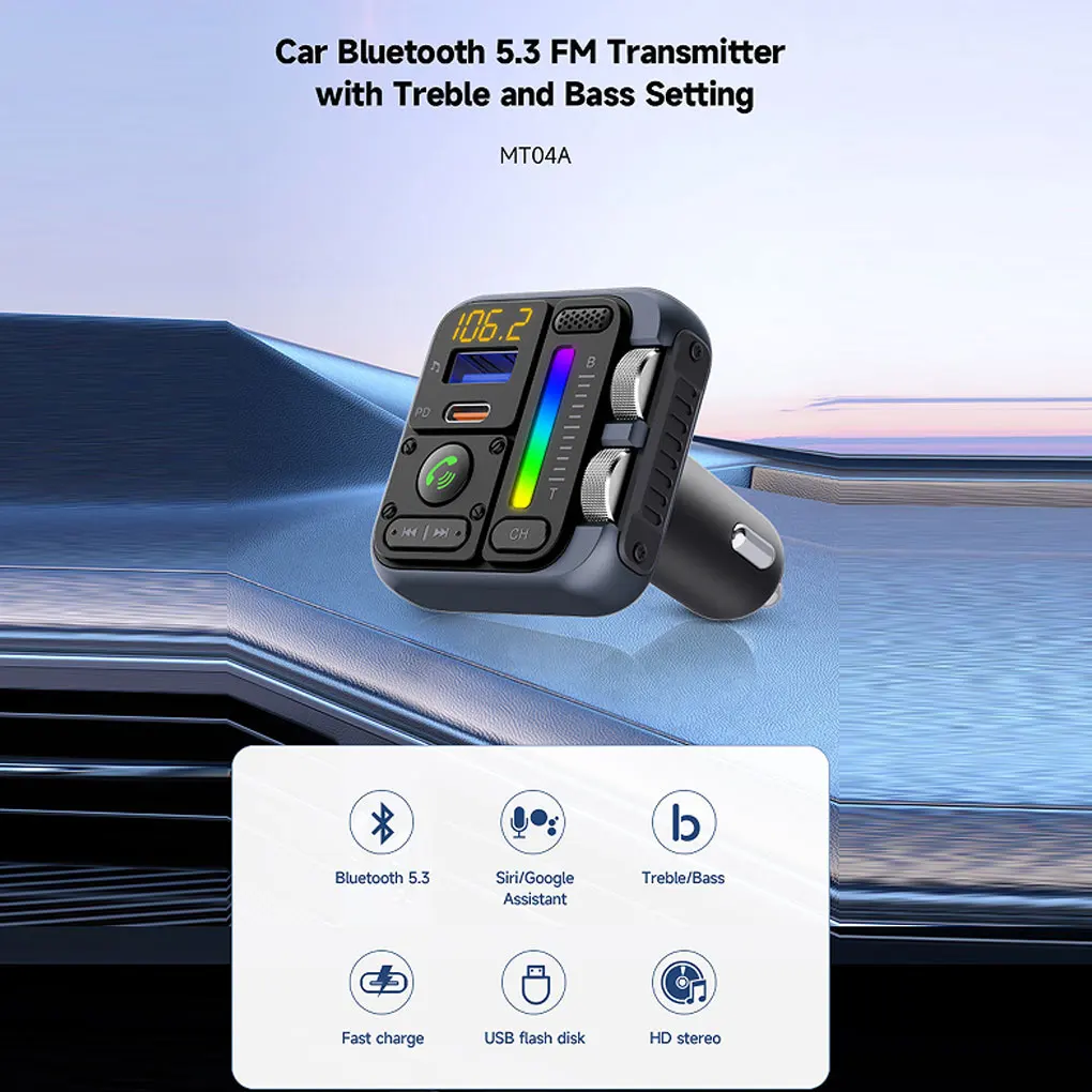 USB Car Bluetooth Receiver U Disk Read PD20w Fast Charging Digital Display Car Mobile Phone Adapter FM Transmiter For Cellphones