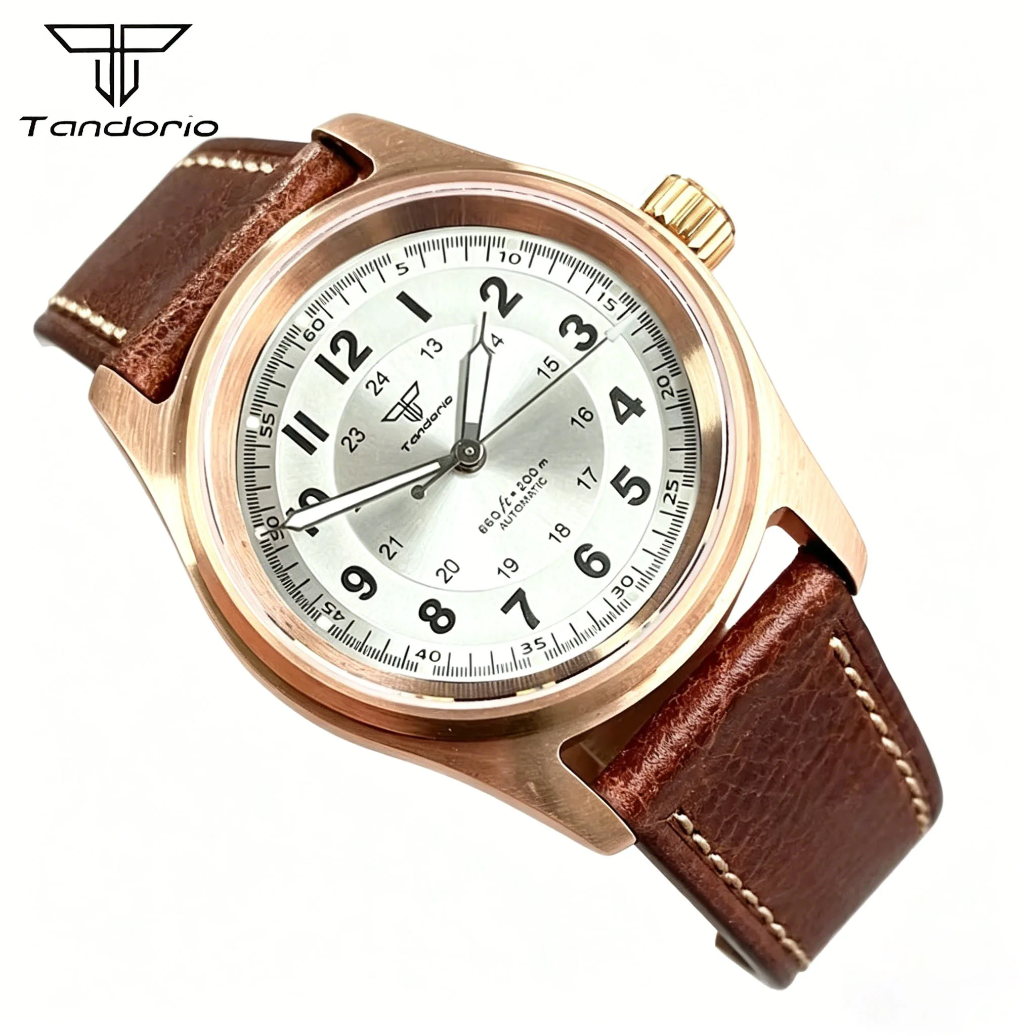 20ATM Diver Tandorio 36mm Silver Black Pilot Watch For Men Sapphire Glass Automatic Miyota 8215 Cusn8 Solid Bronze Watch Lume