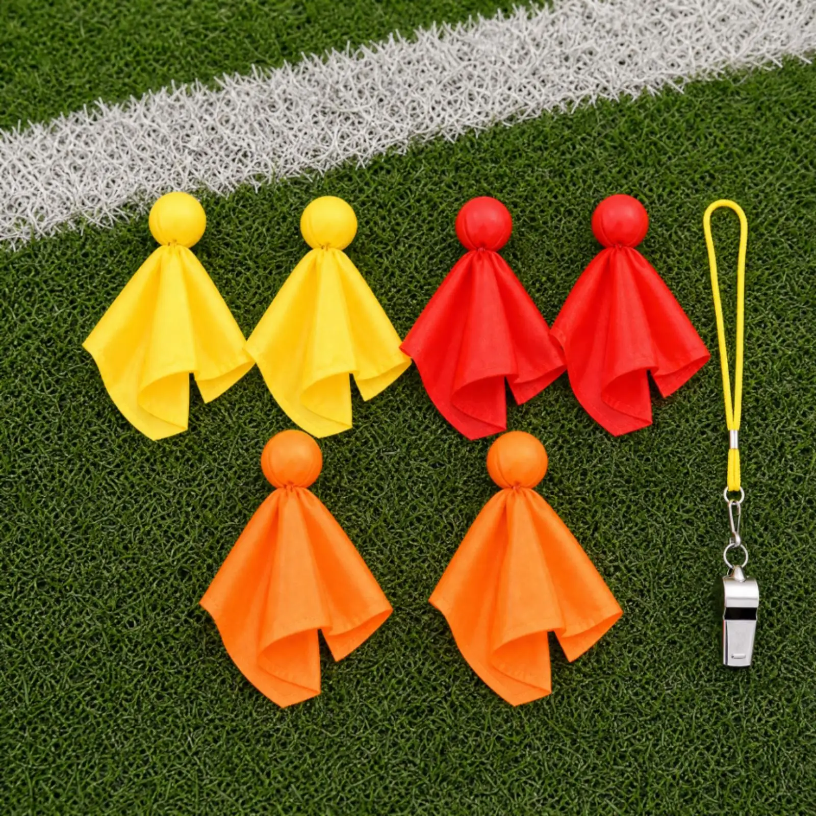 6 Pieces Referee Penalty Flag with Whistle Visible Cloth Penalty Flag with EVA Ball Brightly Colored Sports Gear for Referees,