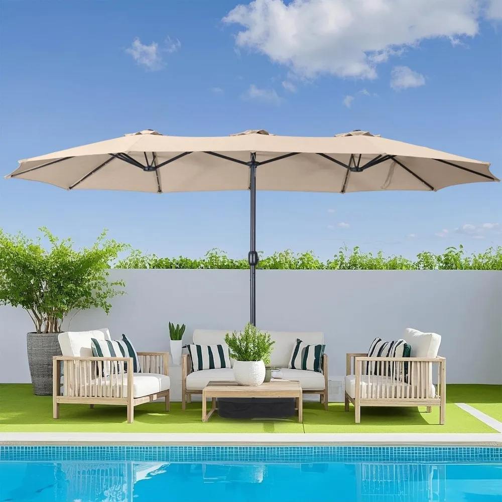 

15ft Patio Umbrella with Base Included, Double Sided Outdoor Large Rectangular Patio Umbrella with Crank Handle, for Lawn Garden