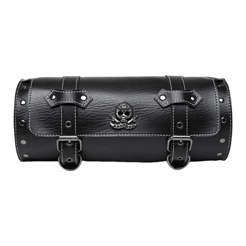 G99F Motorcycle PU Storage Front Bag Front Fork Handlebar Bag Vintage Tool Saddlebag Skull Pattern Motorbike Tool Bag