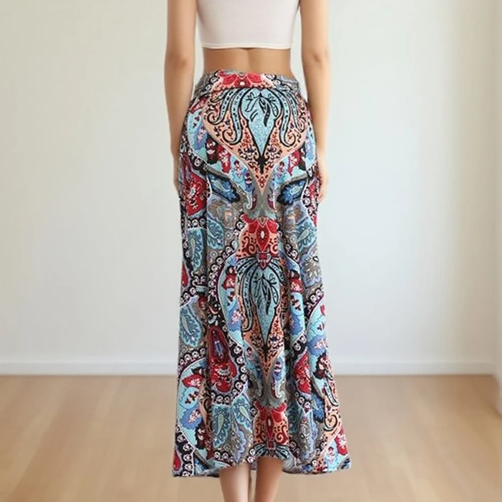 Estate elegante moda Harajuku slim fit abiti femminili larghi casual gonne tutte abbinate gonna a trapezio a vita alta patchwork stampata