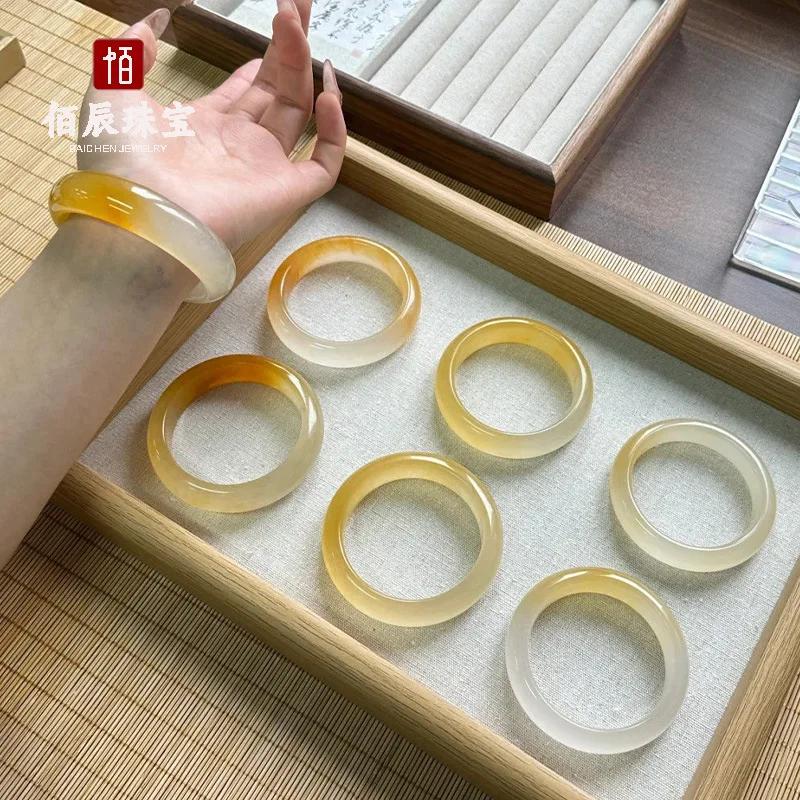 

Natural Yellow Dragon Jade Bracelet Jade Bangle Gold Silk Jade Bracelet Women's Half Mountain Half Water Osmanthus Brew Bracelet