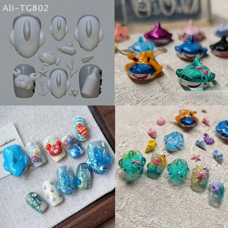 

1 шт. 3D силиконовая прозрачная форма для ногтей: морские животные (акула, краб, морская звезда, рыба) – летняя тематика, для DIY маникюра и декора ногтей