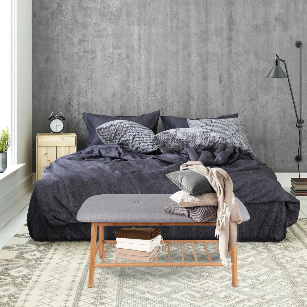 DSA grey canvas home shoe changing stool sofa cloakroom soft bag stool bedroom foot stool at the end of the bed