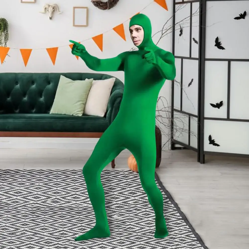 

Face-covering Hood Jumpsuit Skin Tight Man Jumpsuit for Halloween Carnival Cosplay Zipper Closure Full Outfit for Role-playing