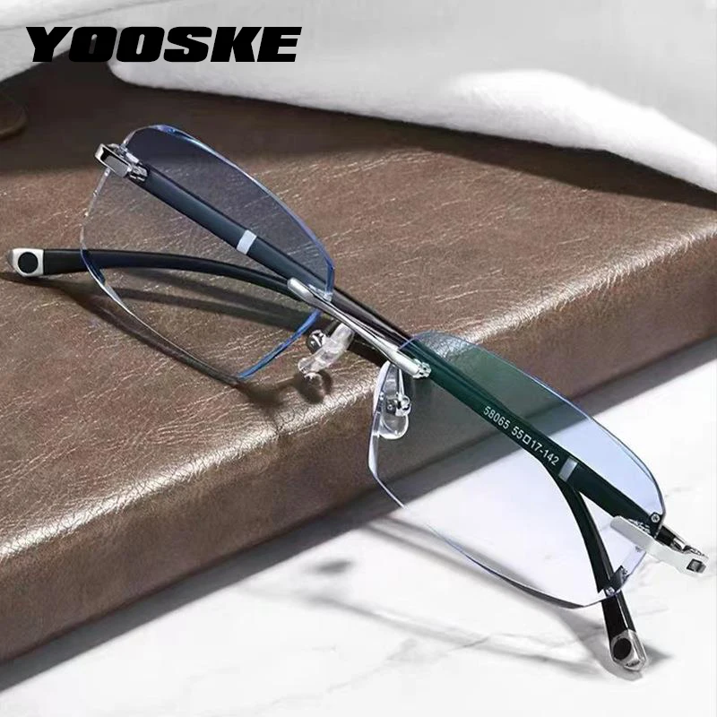 New Fashion Diamond Trimmed  Presbyopia Glasses Borderless Advanced Reading Glasses Men's Eye Protection Business Glasses