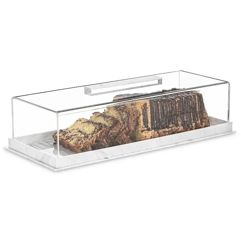 Square tray marble cake rack, dessert with lid acrylic display box, high transparency and dust-proof.