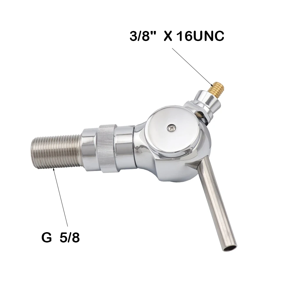 Belgian Beer Tap Faucet, G5/8 thread shank & Keg Flowing Control Ball Home Brewing Silver Draft Beer Tap Beer Soda Kit