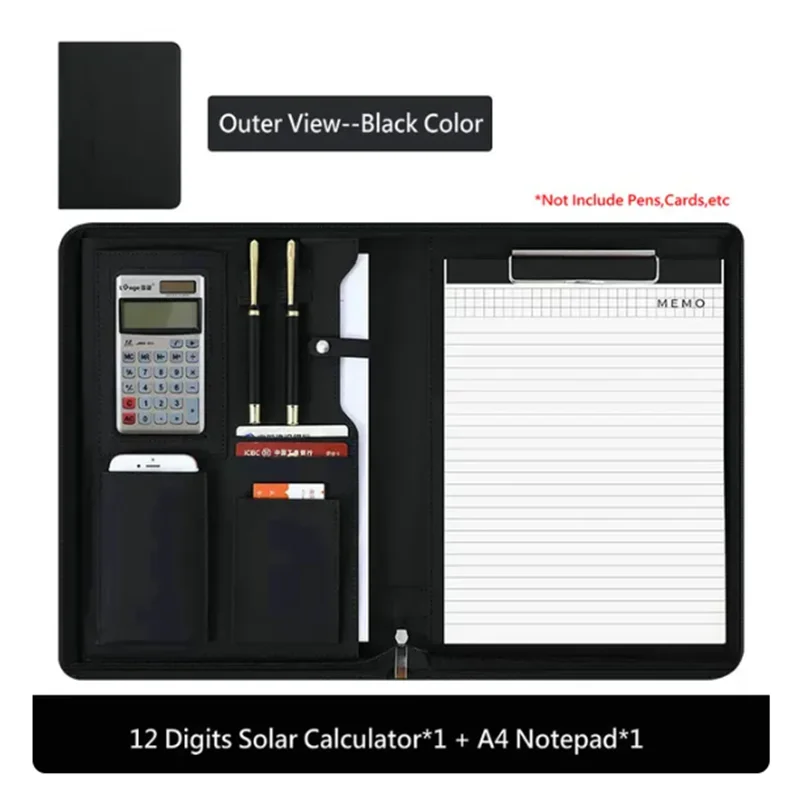 A4 Portable File Folder with Calculator Binder Organizer Manager Office Document Pad Briefcase PU Leather Padfolio Bag Customize