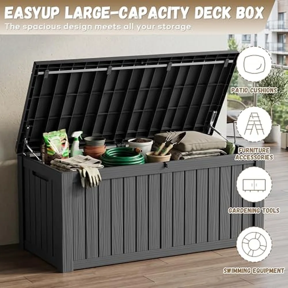 220 Gallon Deck Box Waterproof Lockable Outside Storage Box Black