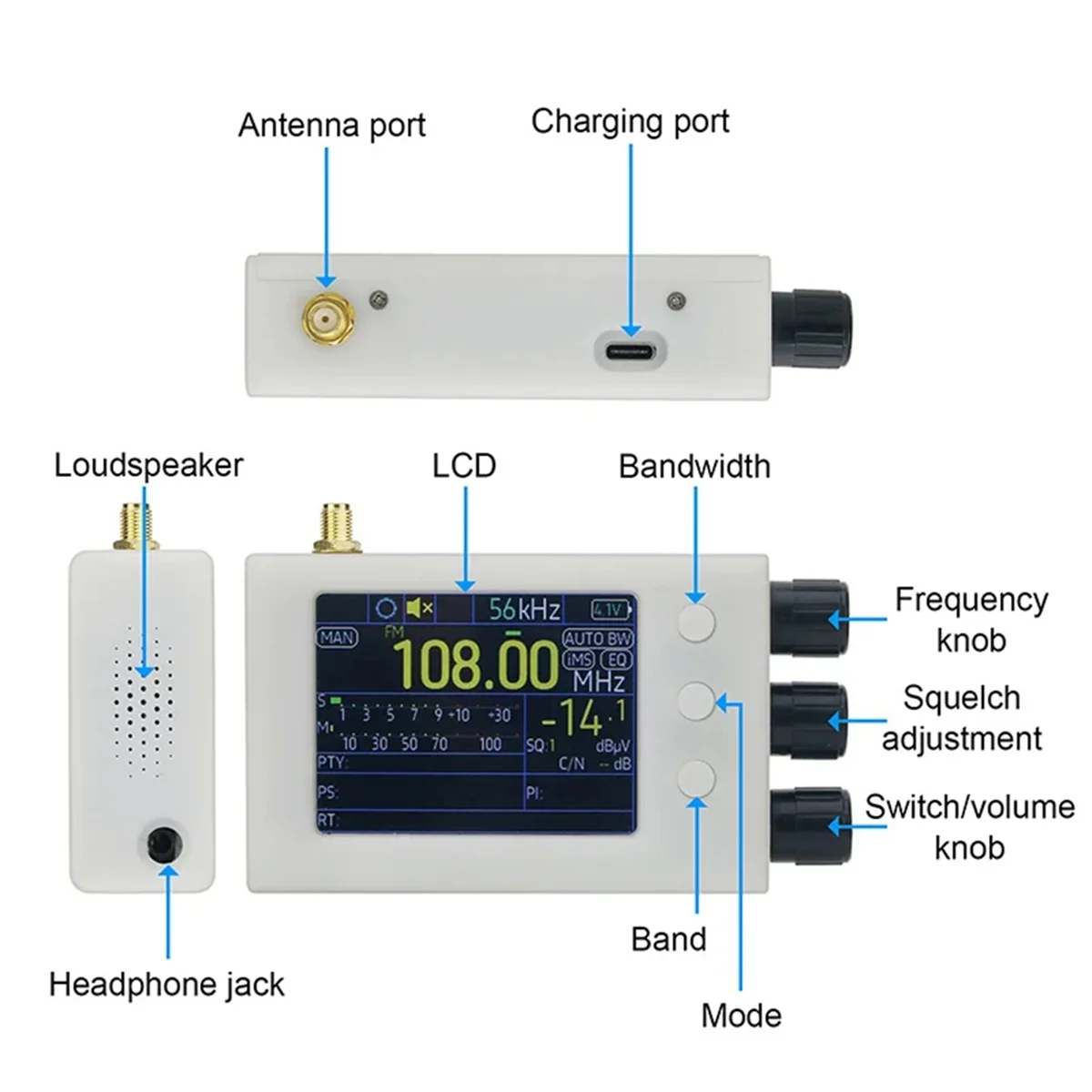 64-108MHZ Portable TEF6686 Full Band Radio Receiver RDS Receiver AM FM SW MW LW with Antenna 2.8 Inch Screen PE5PVB B