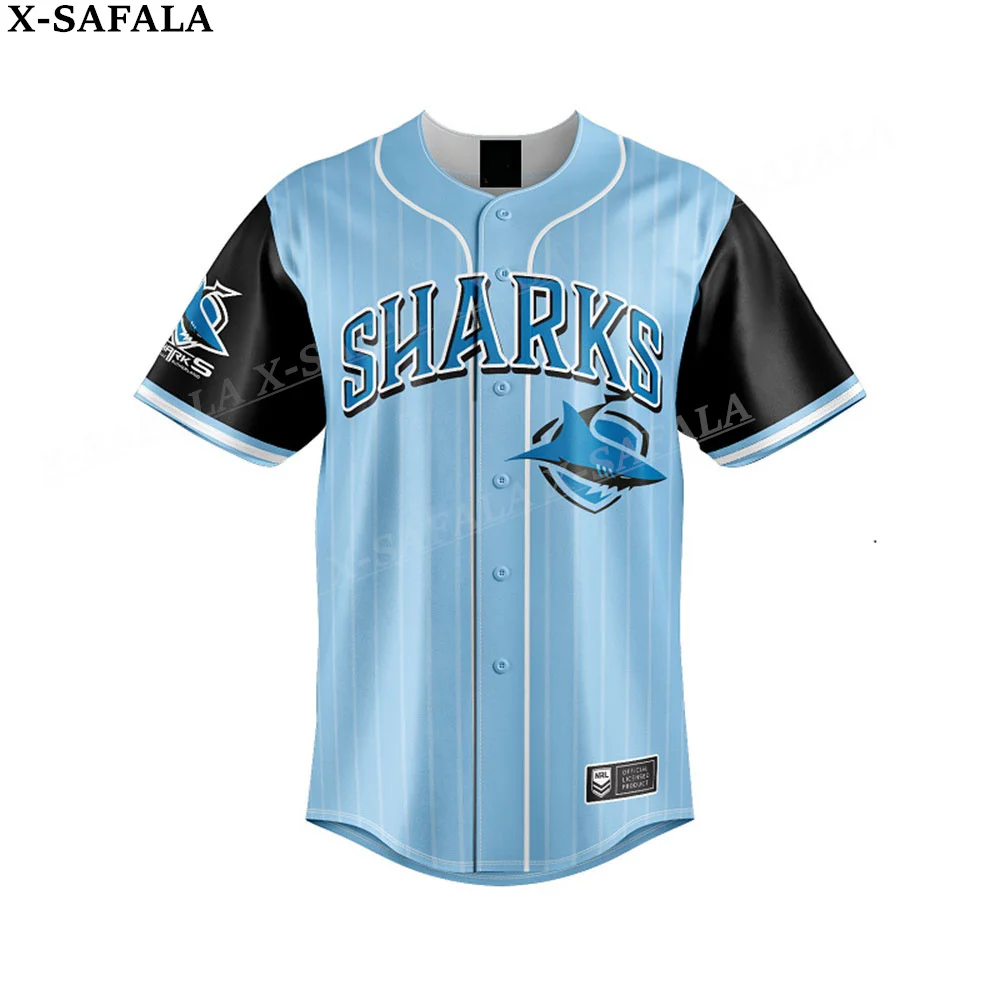 Australian Rugby Sharks Customize Name/Number 3D Printed Baseball Jersey Shirt Men's Tops Tee Oversized Streetwear Jersey