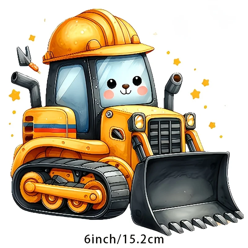 Excavator Cartoon Vinyl Car Sticker, Durable Easy-Apply Decal for Laptop, Fridge, Table, Water Bottle, Smooth Surfaces