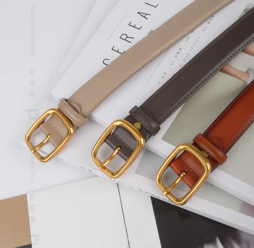 Women's Casual Retro Genuine Leather Belt Ancient Style Cowhide Versatile High-End Jeans Belt for Ladies