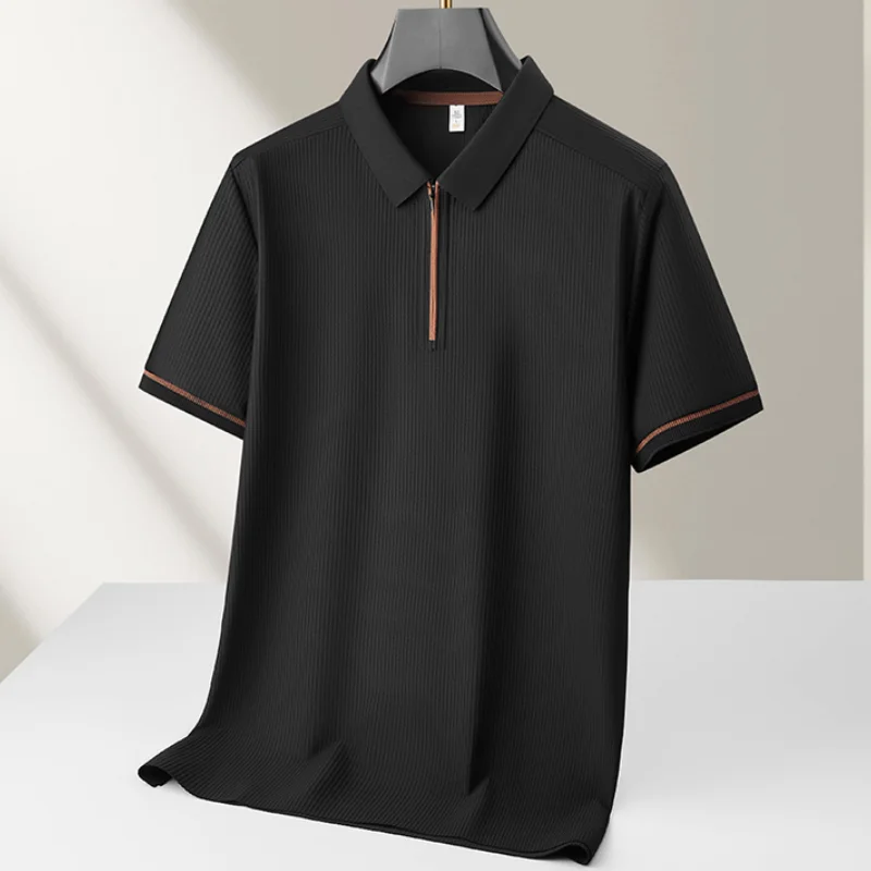 8XL 7XL 6XL 2026 New Summer High End Luxury Ice Silk Polo Shirt Man Clothes Business Loose Mens Shirts Zipper Lapel Tshirt Homme