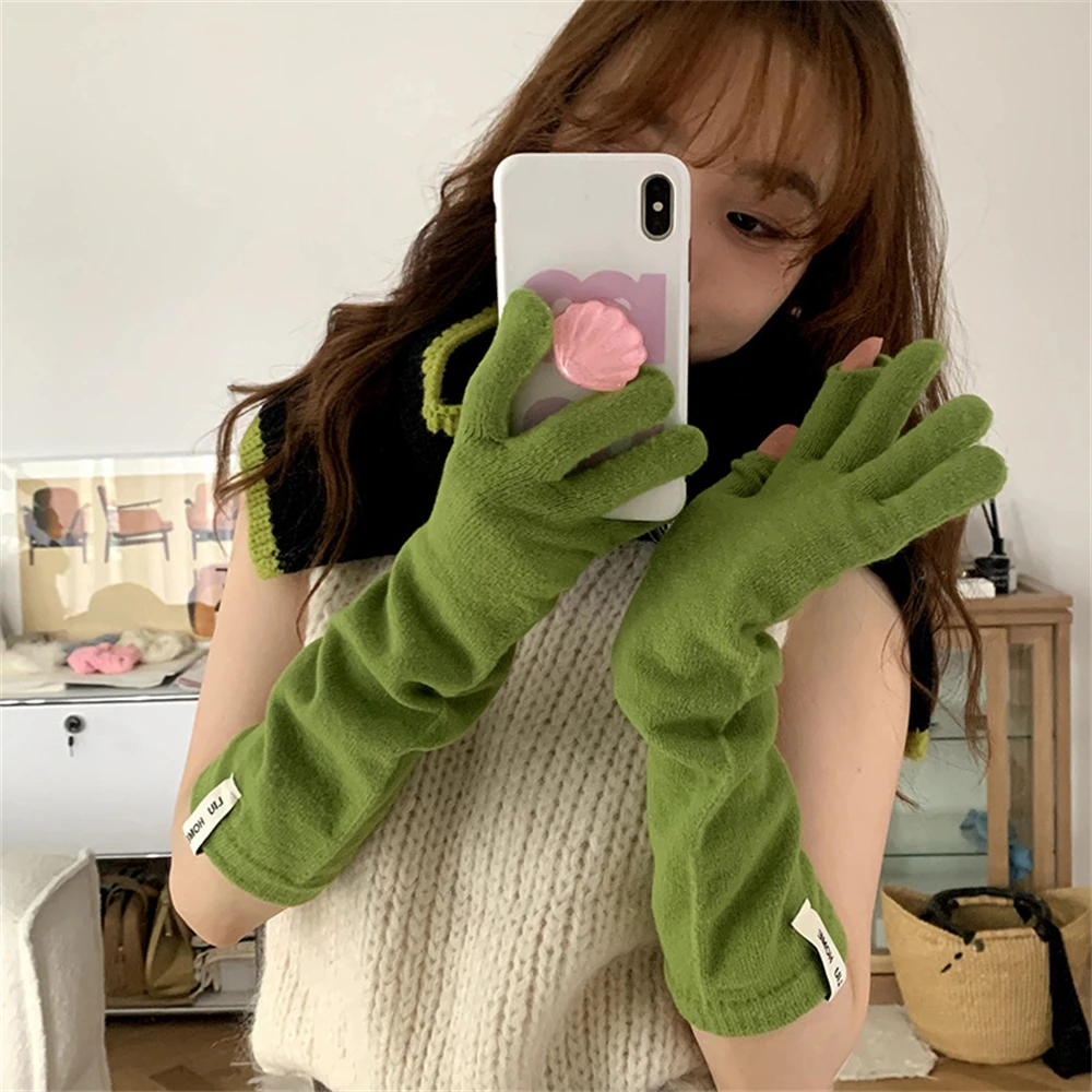 Long Arm Sleeve Gloves Winter Warm Split Finger Mittens Striped Cotton Wrist Sleeves Arm Cover Women's Casual Punk Y2k Gloves