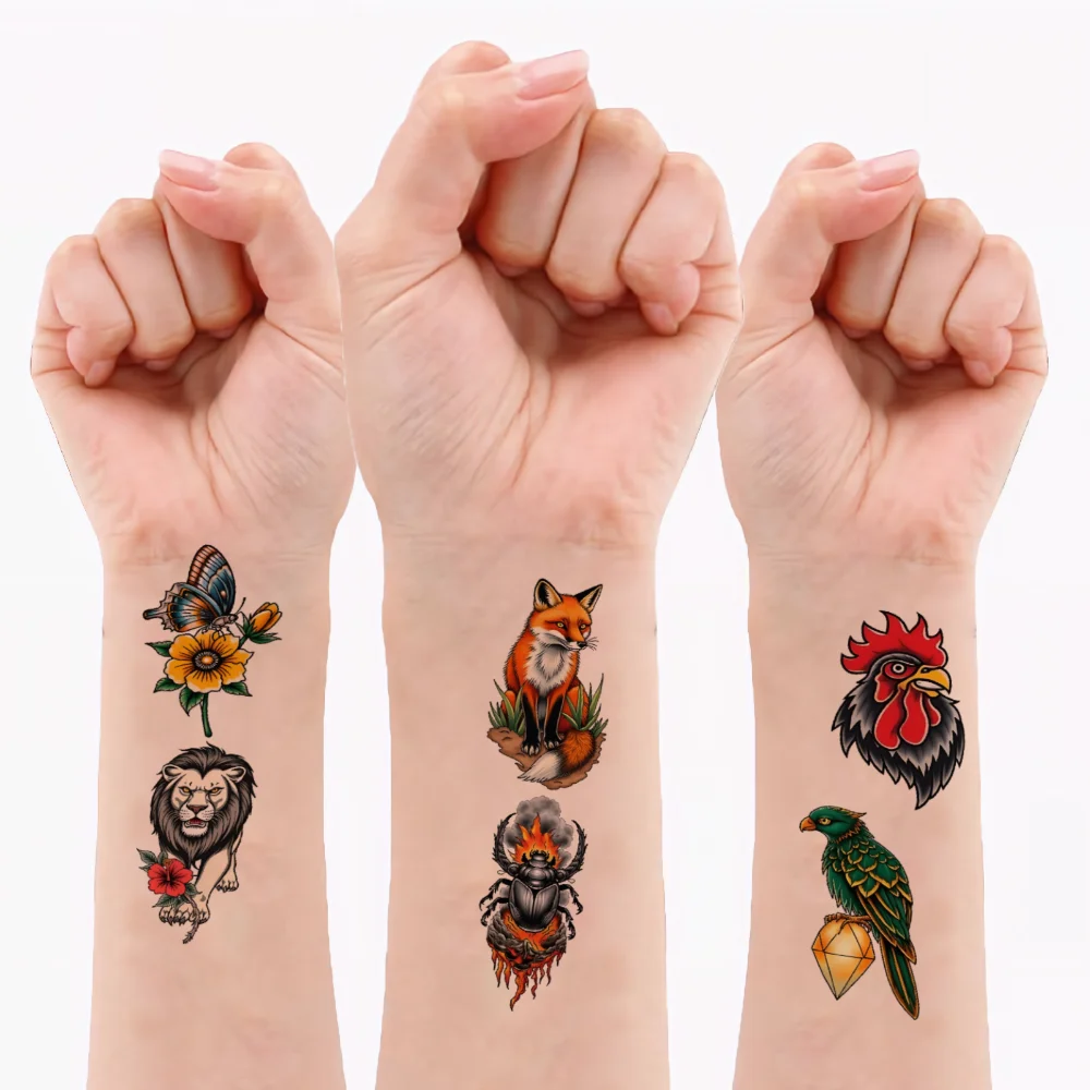 

28pcs Temporary Tattoo Leopard Waterproof Long-lasting Body Stickers Butterfly Turtle New School Traditional Octopus For