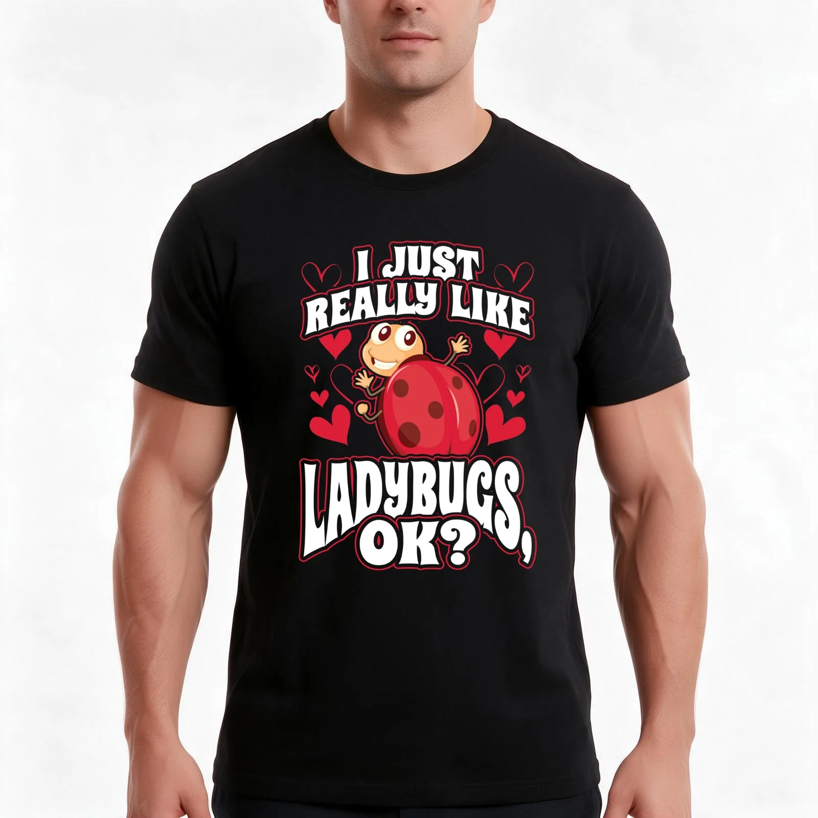 I Just Really Like Ladybugs OK T-Shirt, Summer Casual Cotton Tee, Oversized Streetwear Tops, Vintage Graphic Print, 100% Cotton
