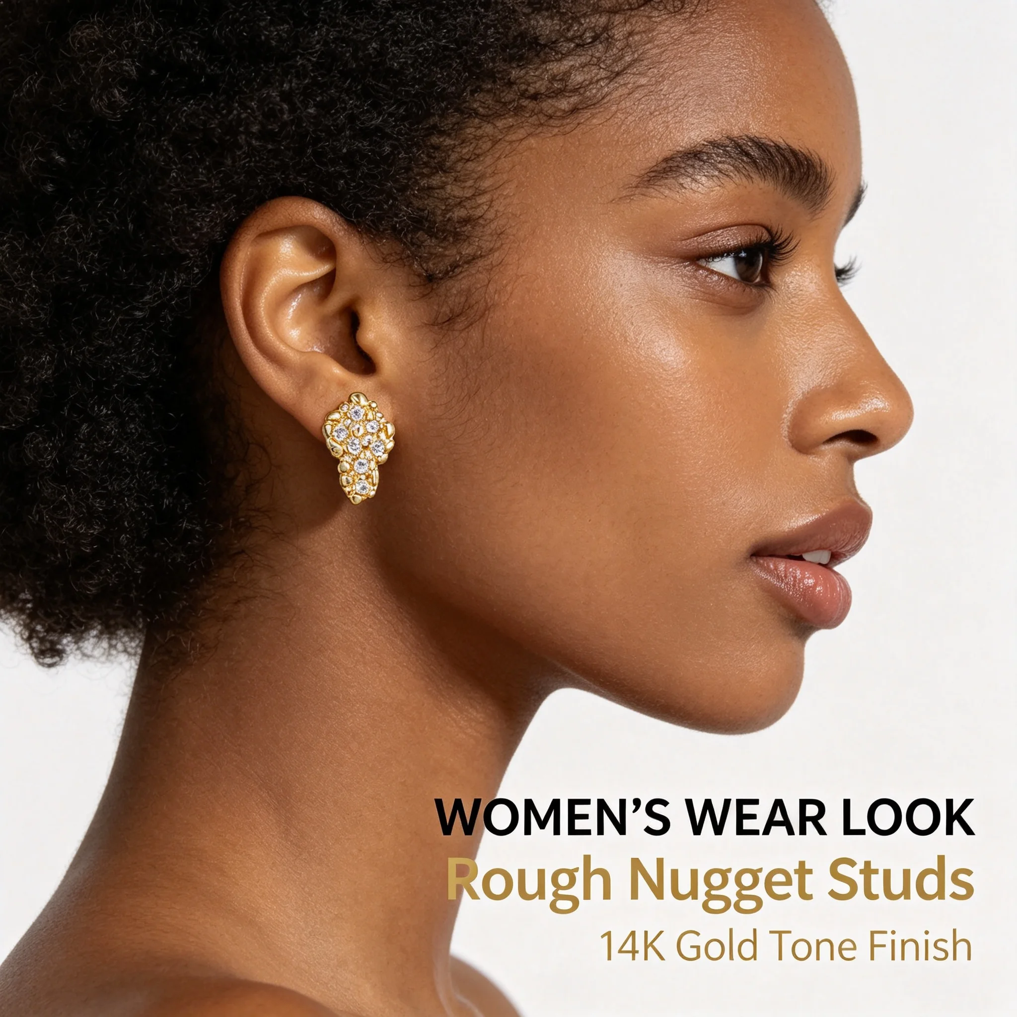 Small Size 10x17mm Africa Afric African Map Nugget Studs Unisex or Women 14k Gold Hip Hop Men's Earrings Rough Cookie Textured